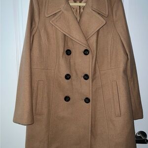 Anne Klein Camel Double-Breasted Pea Coat